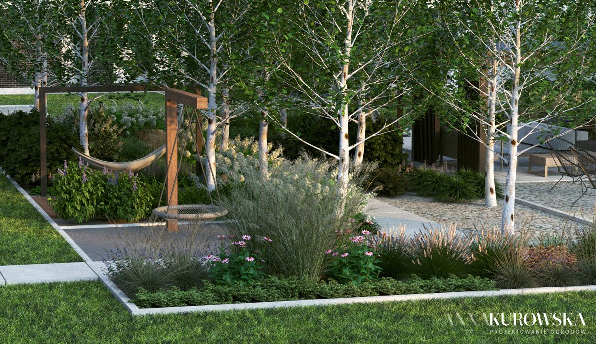 Nowoczesny ogród dla dużej rodziny