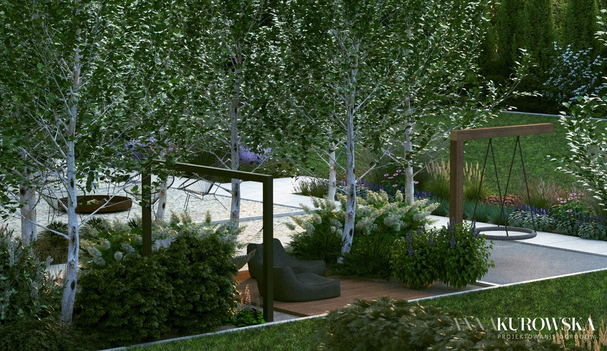 Nowoczesny ogród dla dużej rodziny