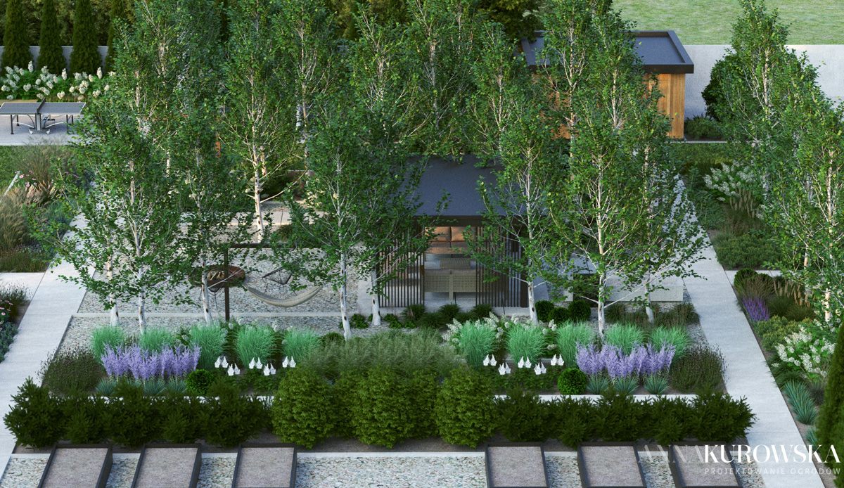 Nowoczesny ogród dla dużej rodziny