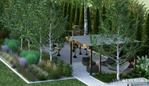 Nowoczesny ogród dla dużej rodziny