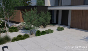 Ogród z paleniskiem w zagłębieniu terenu