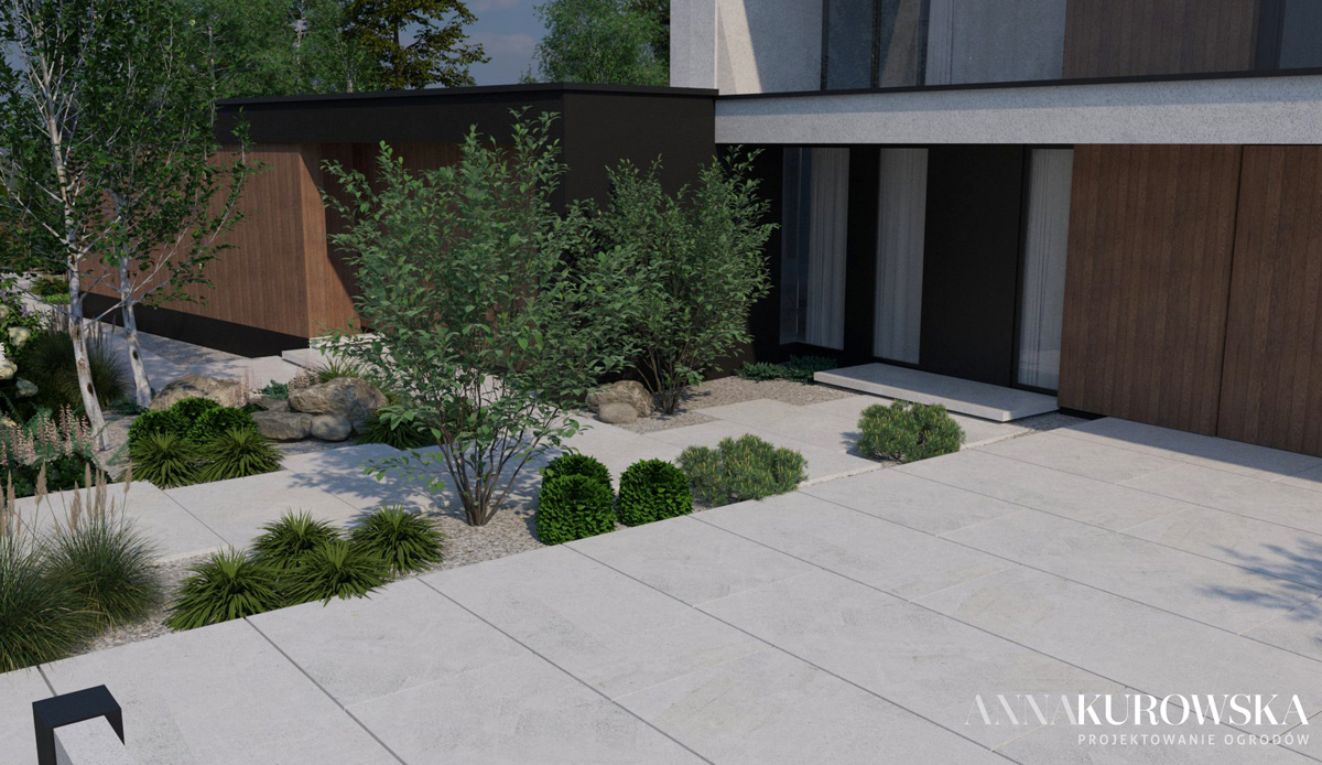 Ogród z paleniskiem w zagłębieniu terenu