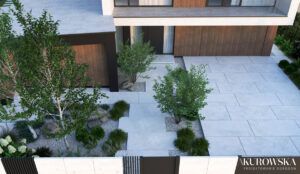 Ogród z paleniskiem w zagłębieniu terenu