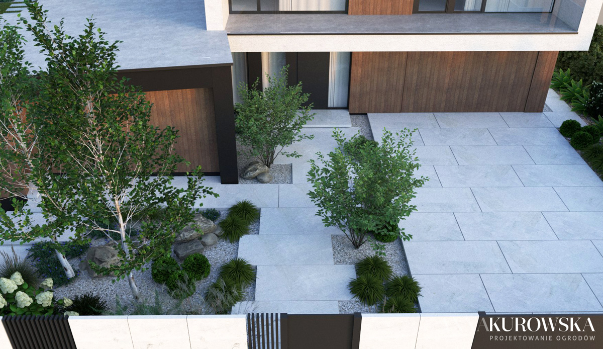 Ogród z paleniskiem w zagłębieniu terenu