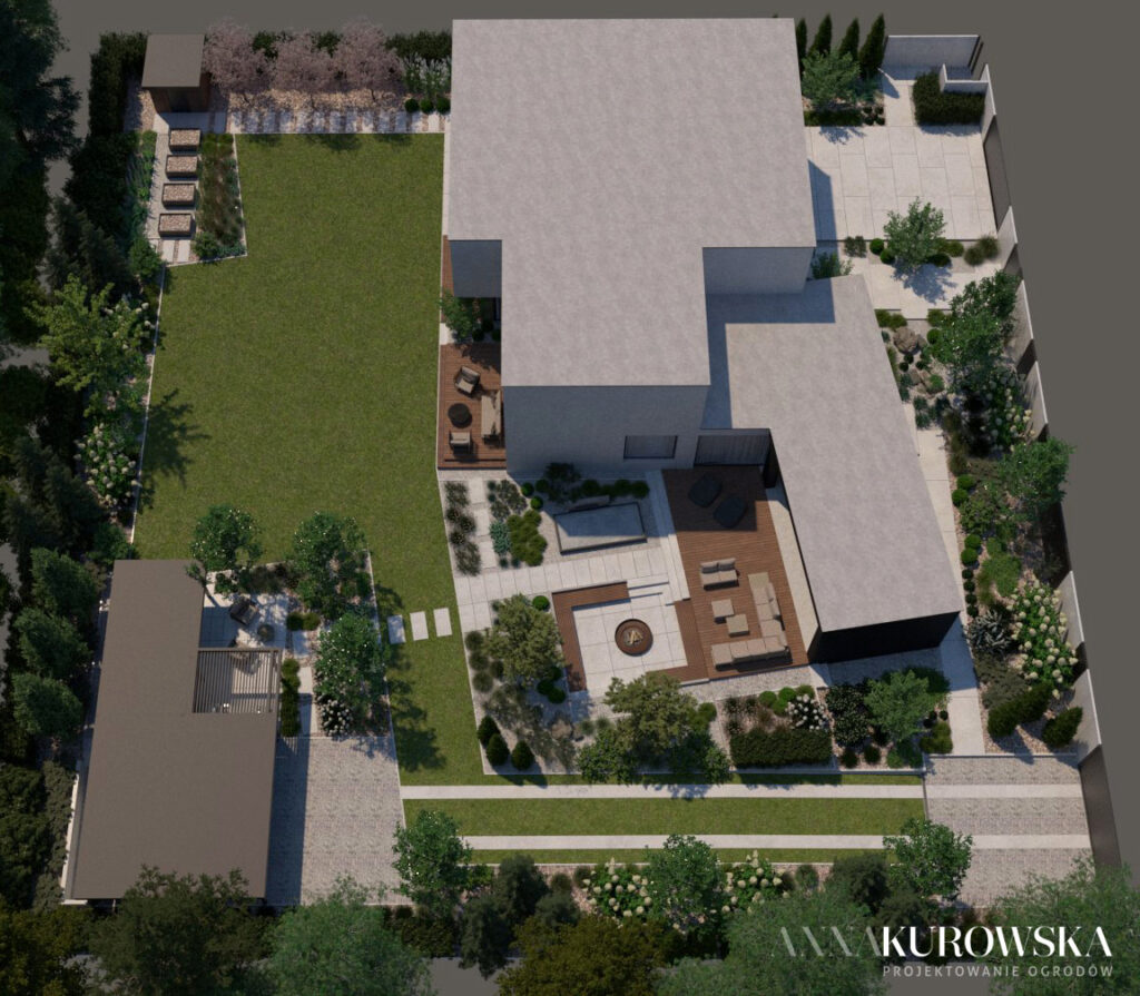 Projekt ogrodu w zagłębieniu terenu