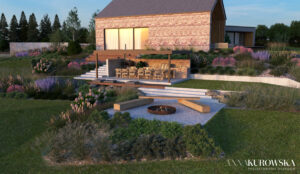 Projekt ogrodu na skarpie przy domku wakacyjnym na Mazurach