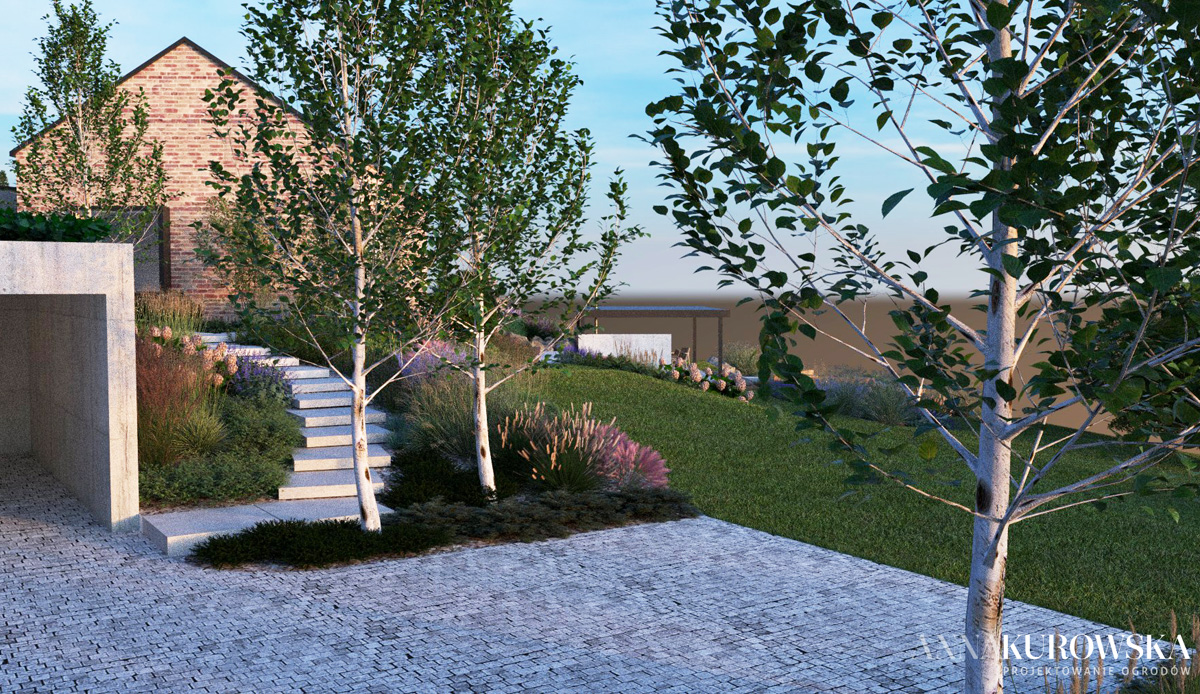 Projekt ogrodu na skarpie przy domku wakacyjnym na Mazurach
