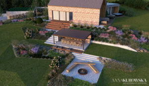 Projekt ogrodu na skarpie przy domku wakacyjnym na Mazurach