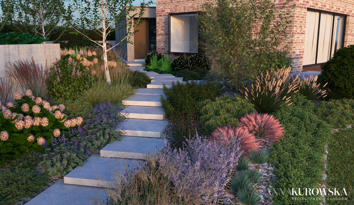 Projekt ogrodu na skarpie przy domku wakacyjnym na Mazurach