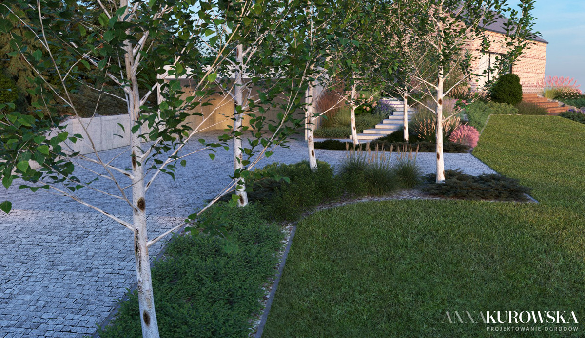 Projekt ogrodu na skarpie przy domku wakacyjnym na Mazurach