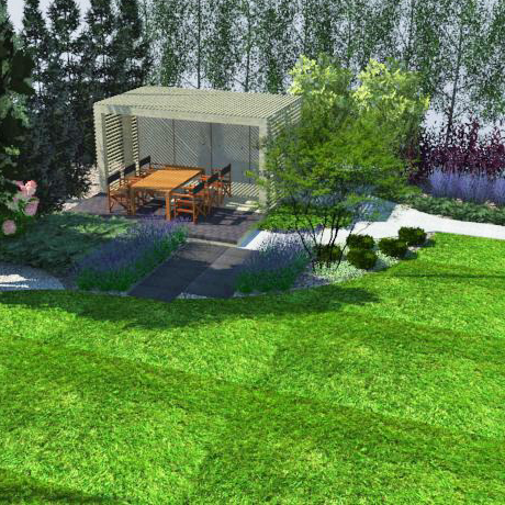 Projekt ogrodu z wędzarnią, altaną i piwniczką