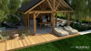 Duży rezydencjonalny ogród z altaną