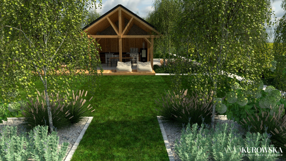 Duży rezydencjonalny ogród z altaną