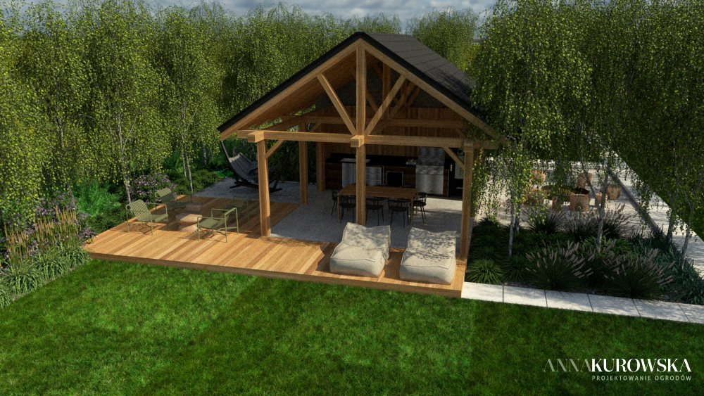Duży rezydencjonalny ogród z altaną