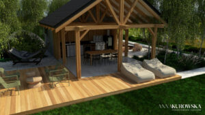 Duży rezydencjonalny ogród z altaną