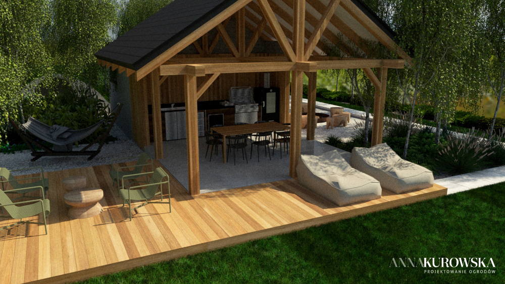 Duży rezydencjonalny ogród z altaną